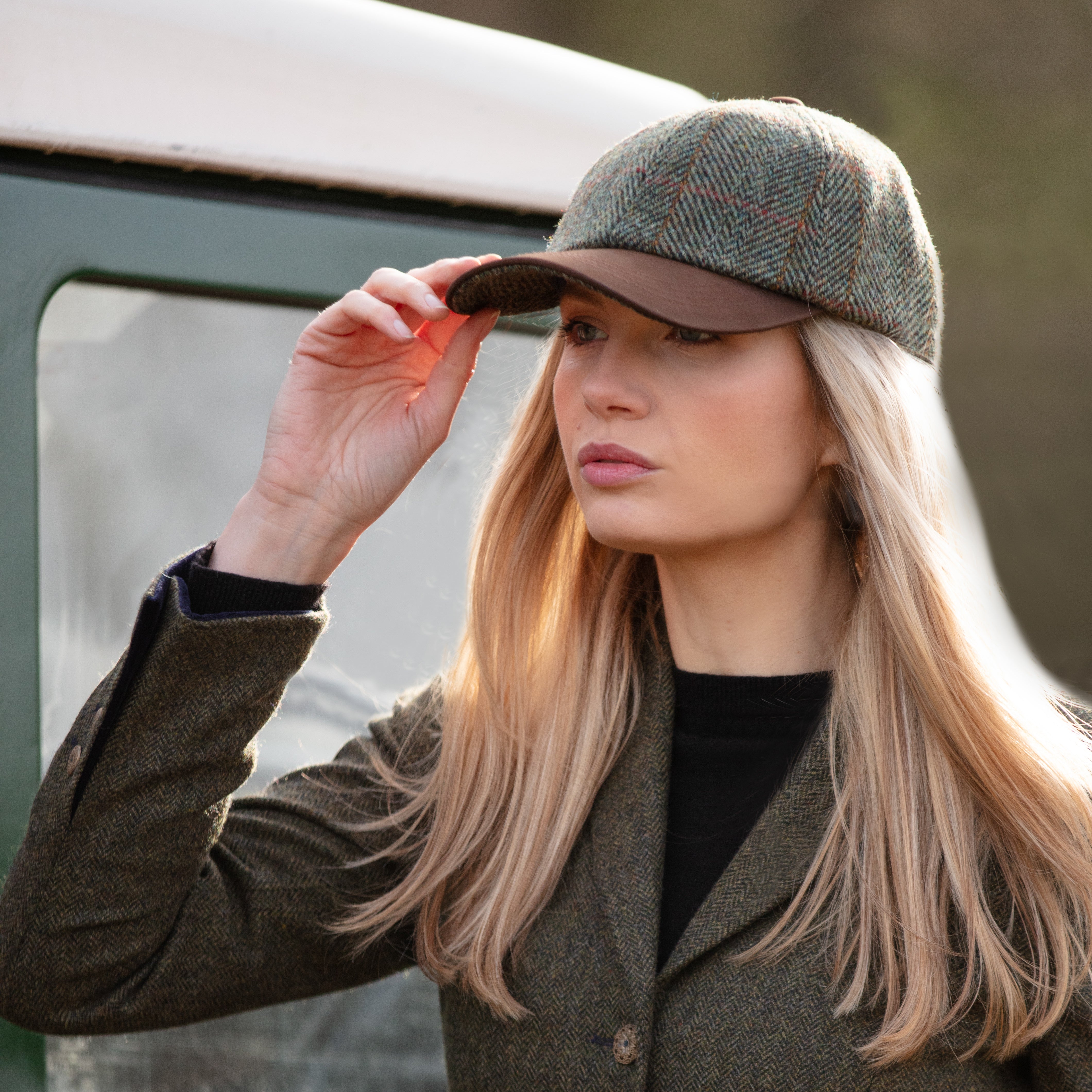 The Munro Baseball Cap Harris Tweed and Nubuck Leather